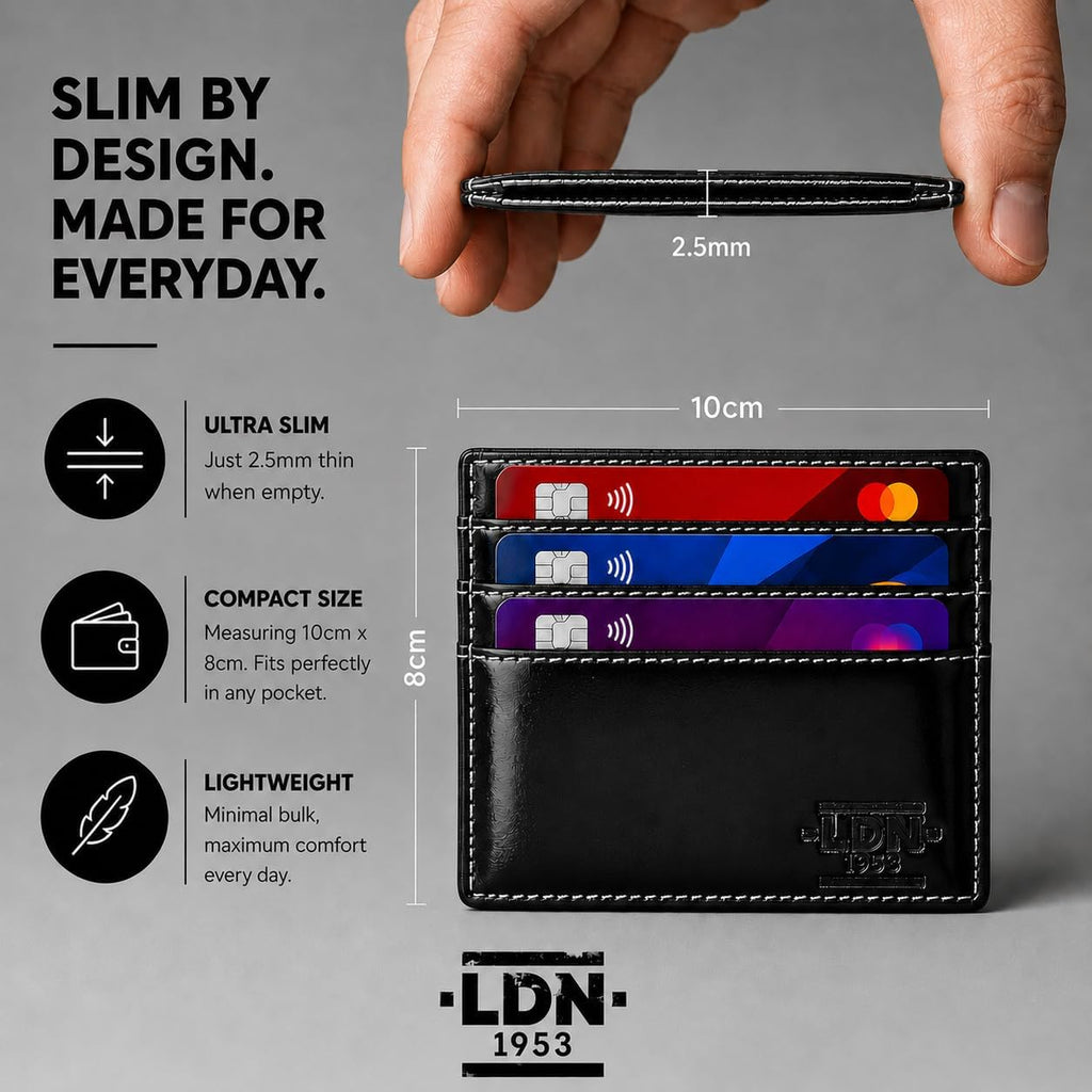 RFID Card Holder Wallet for Men | Ultra-Slim Card Wallet | 6 Credit Card Holders + Multipurpose Pocket | Premium Cow V.T Leather Card Sleeve with Taffeta Lining | Black