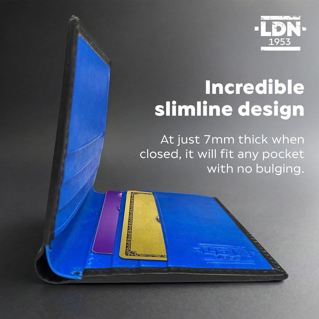 RFID Wallet for Men | Leather Card Wallet with Note Compartment | 8 Credit Card Holders | Premium Cow Martini Leather Wallet | Slim Mens Wallet | Ideal Gift for Men | Black/Blue