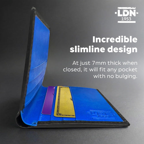 RFID Wallet for Men | Leather Card Wallet with Note Compartment | 8 Credit Card Holders | Premium Cow Martini Leather Wallet | Slim Mens Wallet | Ideal Gift for Men | Black/Blue