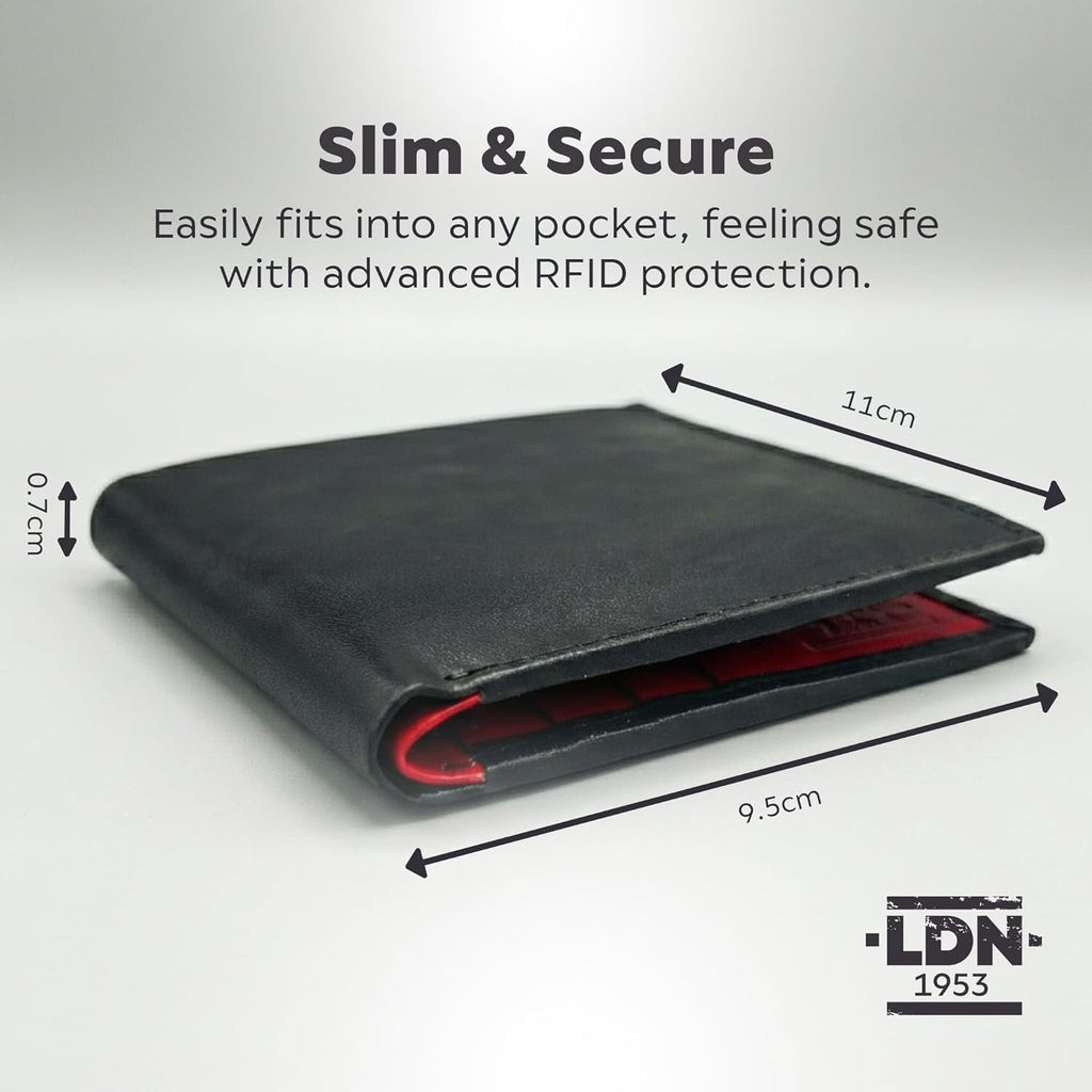 RFID Wallet for Men | Leather Card Wallet with Note Compartment | 8 Credit Card Holders | Premium Cow Martini Leather Wallet | Slim Mens Wallet | Ideal Gift for Men | Black/Red