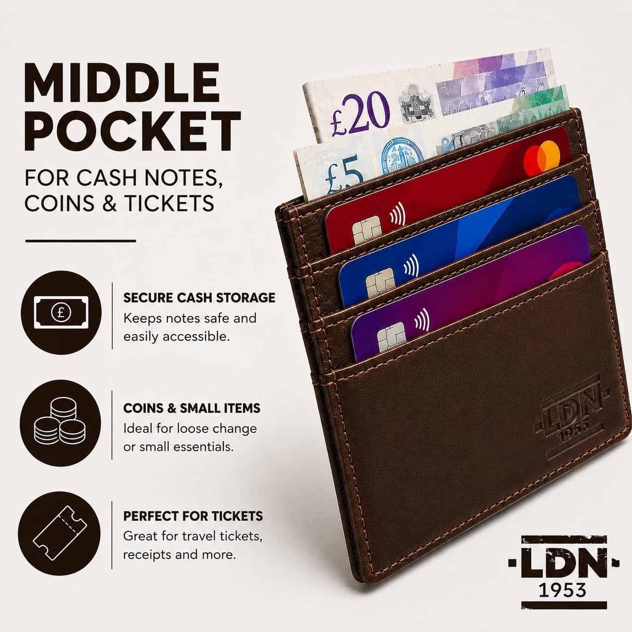 RFID Card Holder Wallet for Men | Ultra-Slim Card Wallet | 6 Credit Card Holders + Multipurpose Pocket | Premium Cow Martini Leather Card Sleeve with Taffeta Lining | Brown