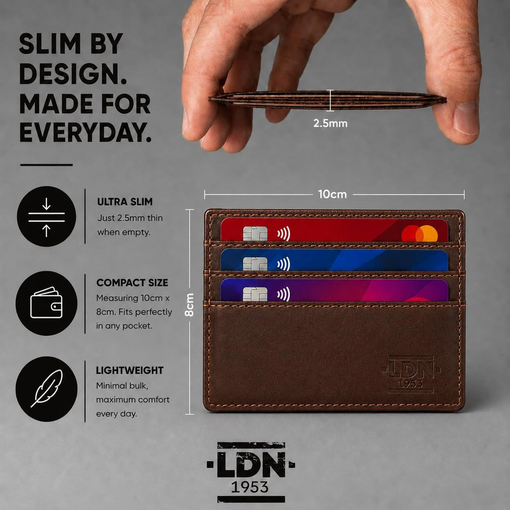 RFID Card Holder Wallet for Men | Ultra-Slim Card Wallet | 6 Credit Card Holders + Multipurpose Pocket | Premium Cow Martini Leather Card Sleeve with Taffeta Lining | Brown
