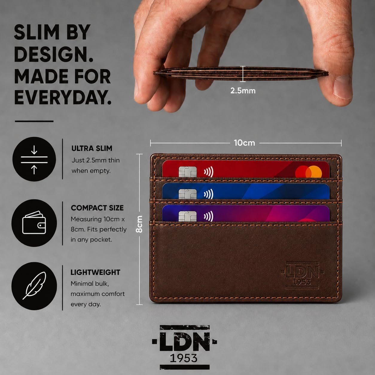 RFID Card Holder Wallet for Men | Ultra-Slim Card Wallet | 6 Credit Card Holders + Multipurpose Pocket | Premium Cow Martini Leather Card Sleeve with Taffeta Lining | Brown