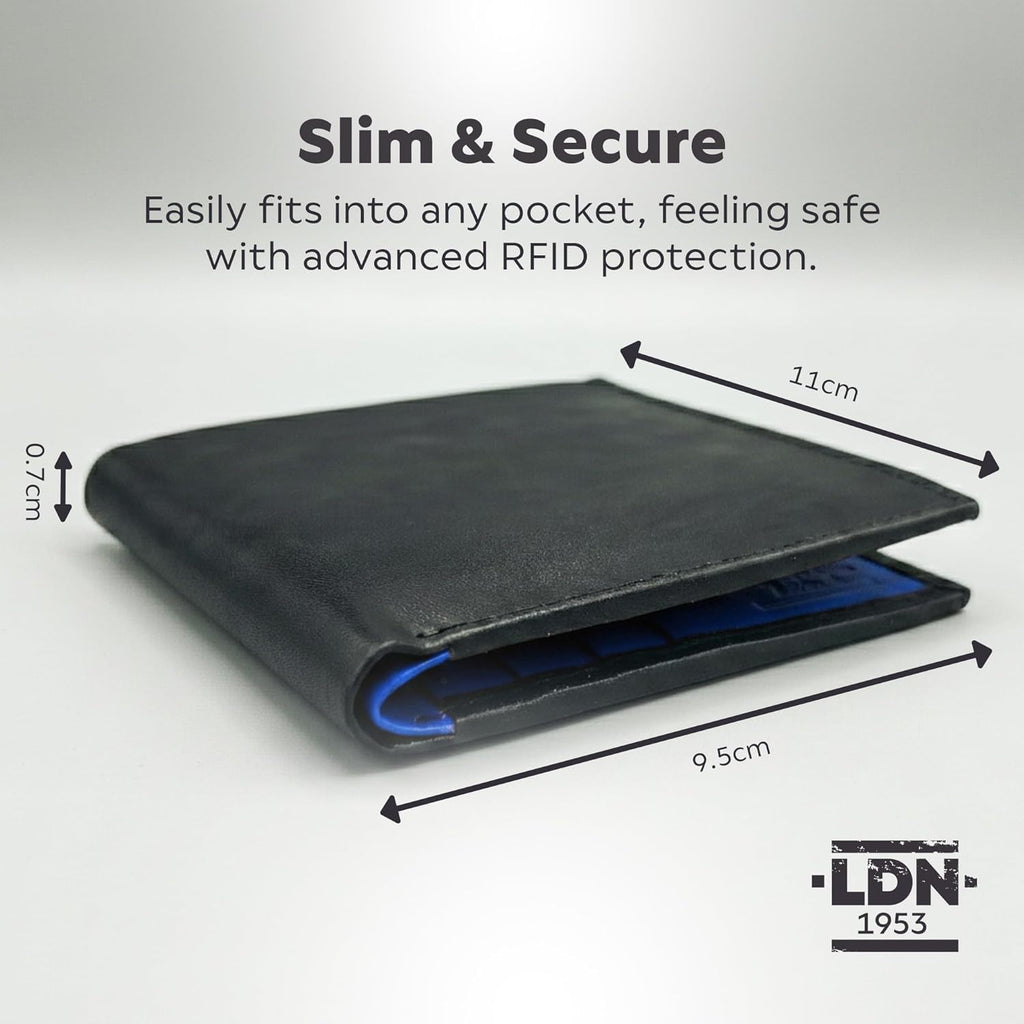 RFID Wallet for Men | Leather Card Wallet with Note Compartment | 8 Credit Card Holders | Premium Cow Martini Leather Wallet | Slim Mens Wallet | Ideal Gift for Men | Black/Blue