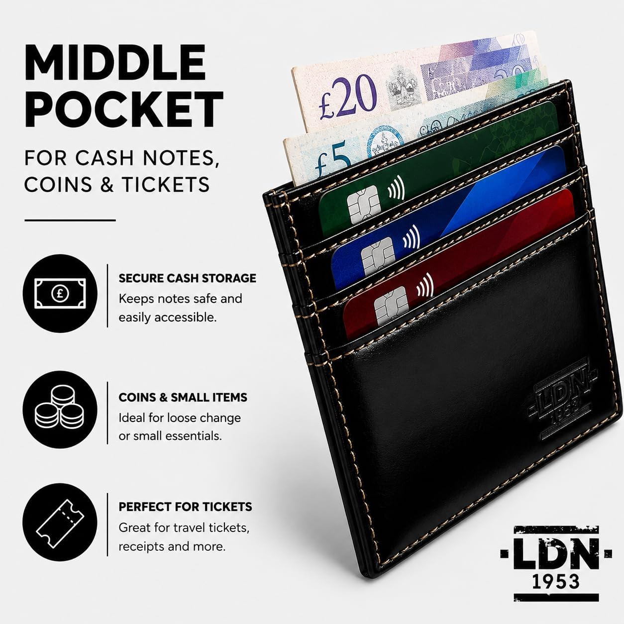 RFID Card Holder Wallet for Men | Ultra-Slim Card Wallet | 6 Credit Card Holders + Multipurpose Pocket | Premium Cow V.T Leather Card Sleeve with Taffeta Lining | Black
