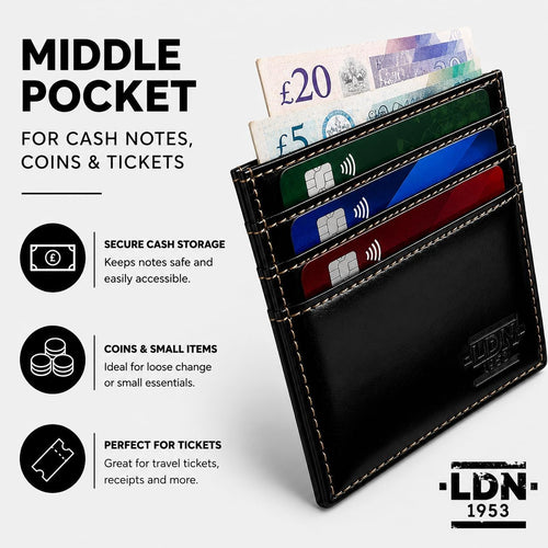 RFID Card Holder Wallet for Men | Ultra-Slim Card Wallet | 6 Credit Card Holders + Multipurpose Pocket | Premium Cow V.T Leather Card Sleeve with Taffeta Lining | Black
