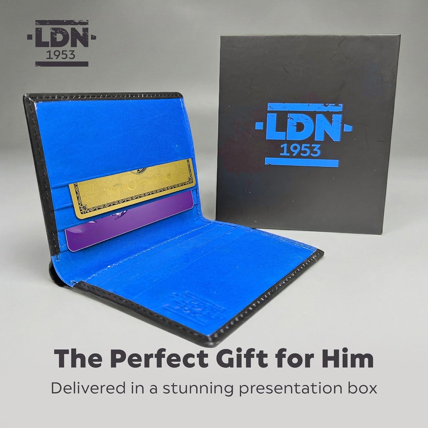 RFID Wallet for Men | Leather Card Wallet with Note Compartment | 8 Credit Card Holders | Premium Cow Martini Leather Wallet | Slim Mens Wallet | Ideal Gift for Men | Black/Blue