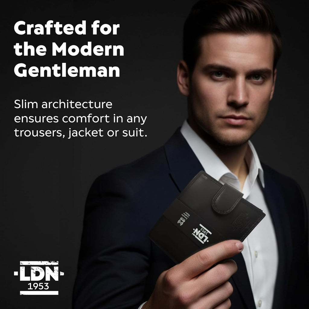 Men's Genuine Leather Wallet | RFID Protection | 8 Card Slots and Coin Pocket | Cow Martini Leather | Gift Box | Embossed Logo and Durable Silver Fittings | 9.5cm(H) x 12cm(W) | Black
