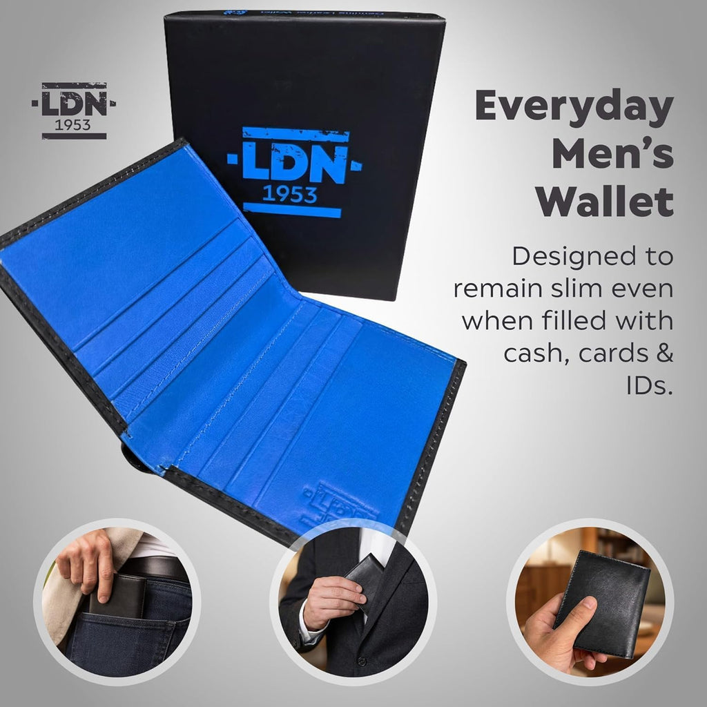RFID Wallet for Men | Leather Card Wallet with Note Compartment | 8 Credit Card Holders | Premium Cow Martini Leather Wallet | Slim Mens Wallet | Ideal Gift for Men | Black/Blue