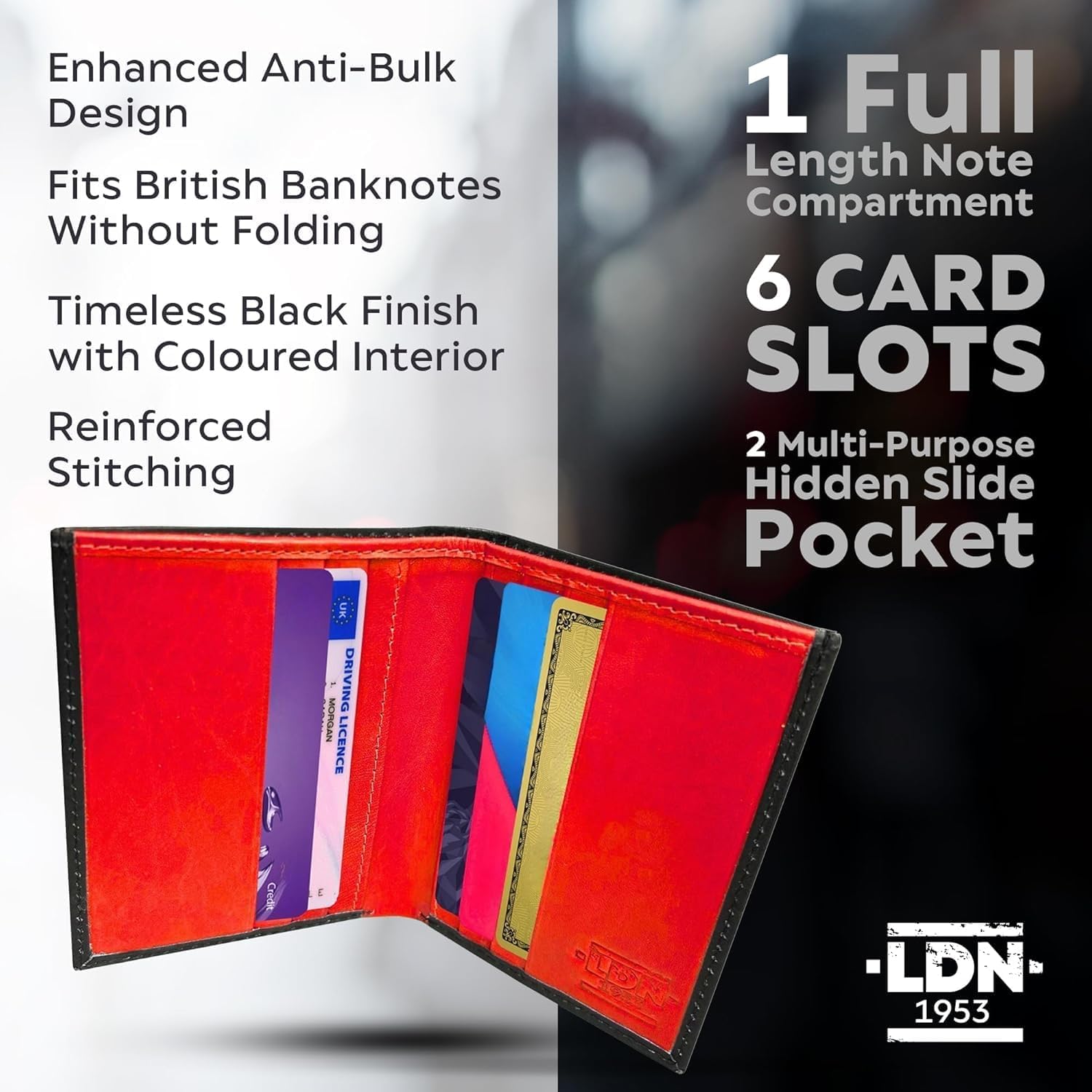 RFID Wallet for Men | Leather Card Wallet with Note Compartment | 8 Credit Card Holders | Premium Cow Martini Leather Wallet | Slim Mens Wallet | Ideal Gift for Men | Black/Red