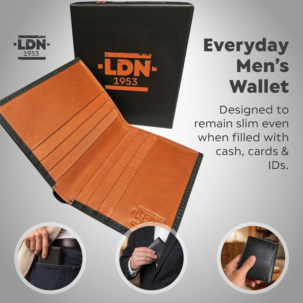 RFID Wallet for Men | Leather Card Wallet with Note Compartment | 8 Credit Card Holders | Premium Cow Martini Leather Wallet | Slim Mens Wallet | Ideal Gift for Men | Black/Tan