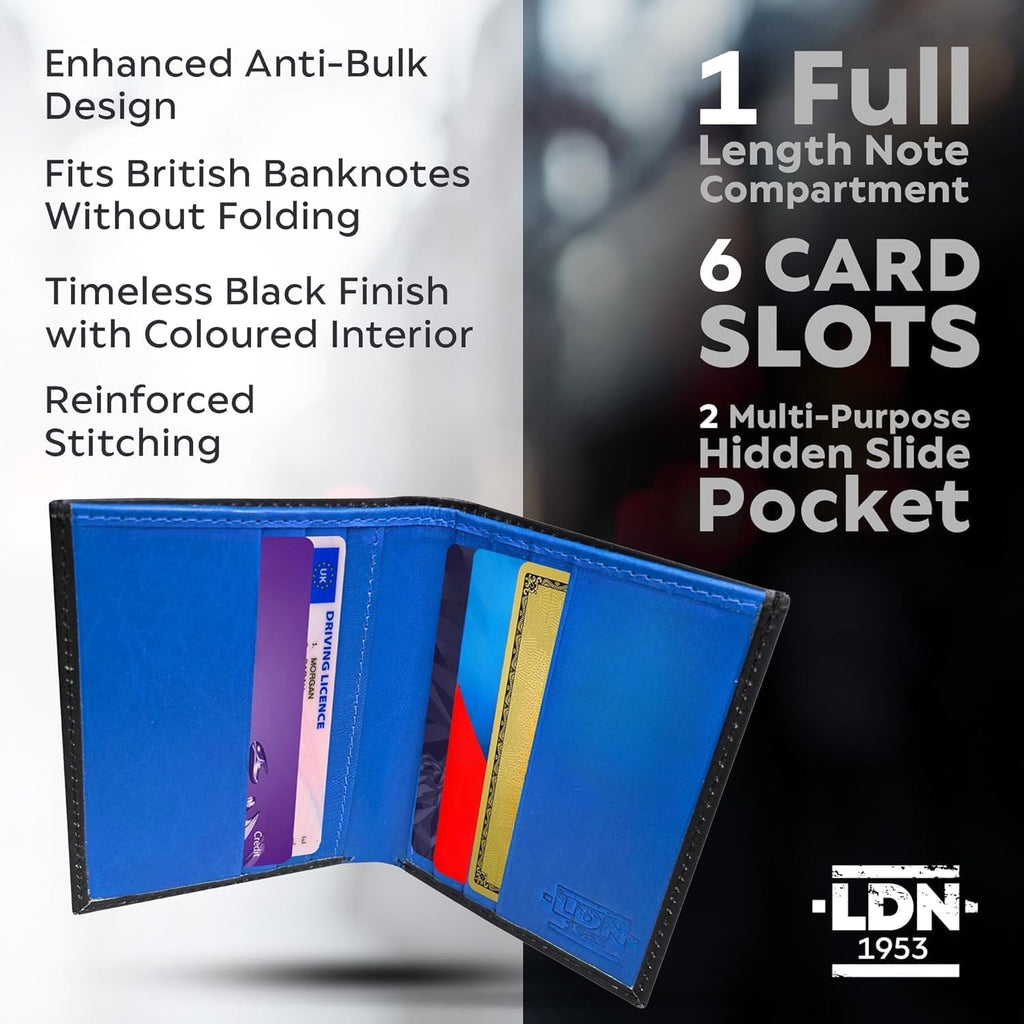 RFID Wallet for Men | Leather Card Wallet with Note Compartment | 8 Credit Card Holders | Premium Cow Martini Leather Wallet | Slim Mens Wallet | Ideal Gift for Men | Black/Blue
